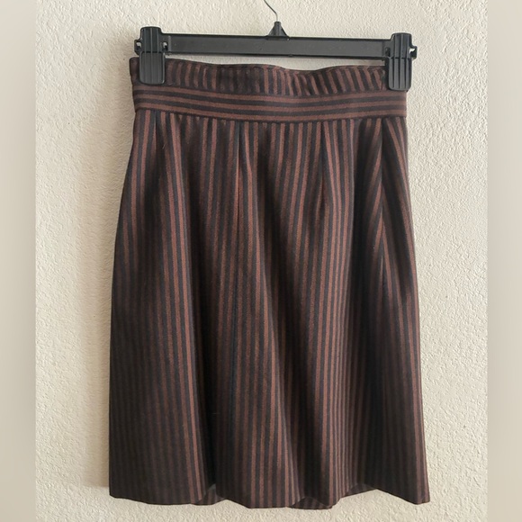 Vintage Gerard Pasquier Made in France 100% Wool Brown Striped Women's Skirt - Picture 4 of 11